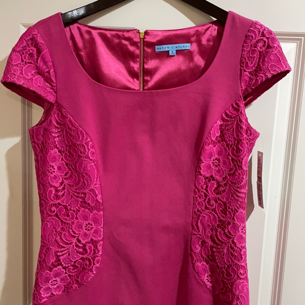 Antonio Melani - Hot Pink Sheath Dress W/ lace